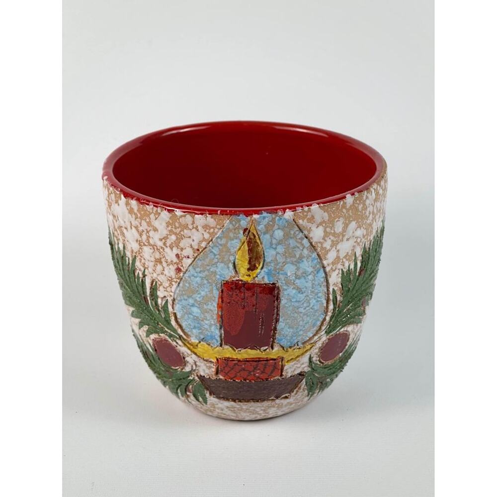 Christmas Candelabra Pottery Bowl Planter Italy 4 3/4” tall x 5 1/8” wide